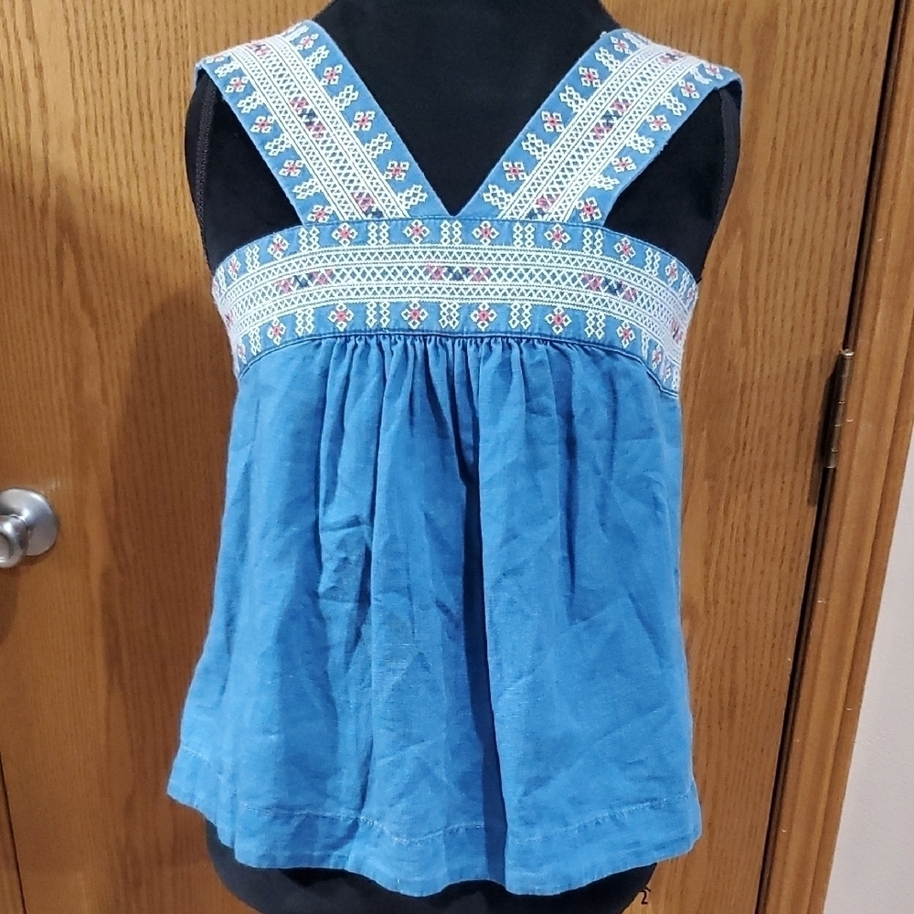 Madewell Blue Sleeveless Smocked Tank Top